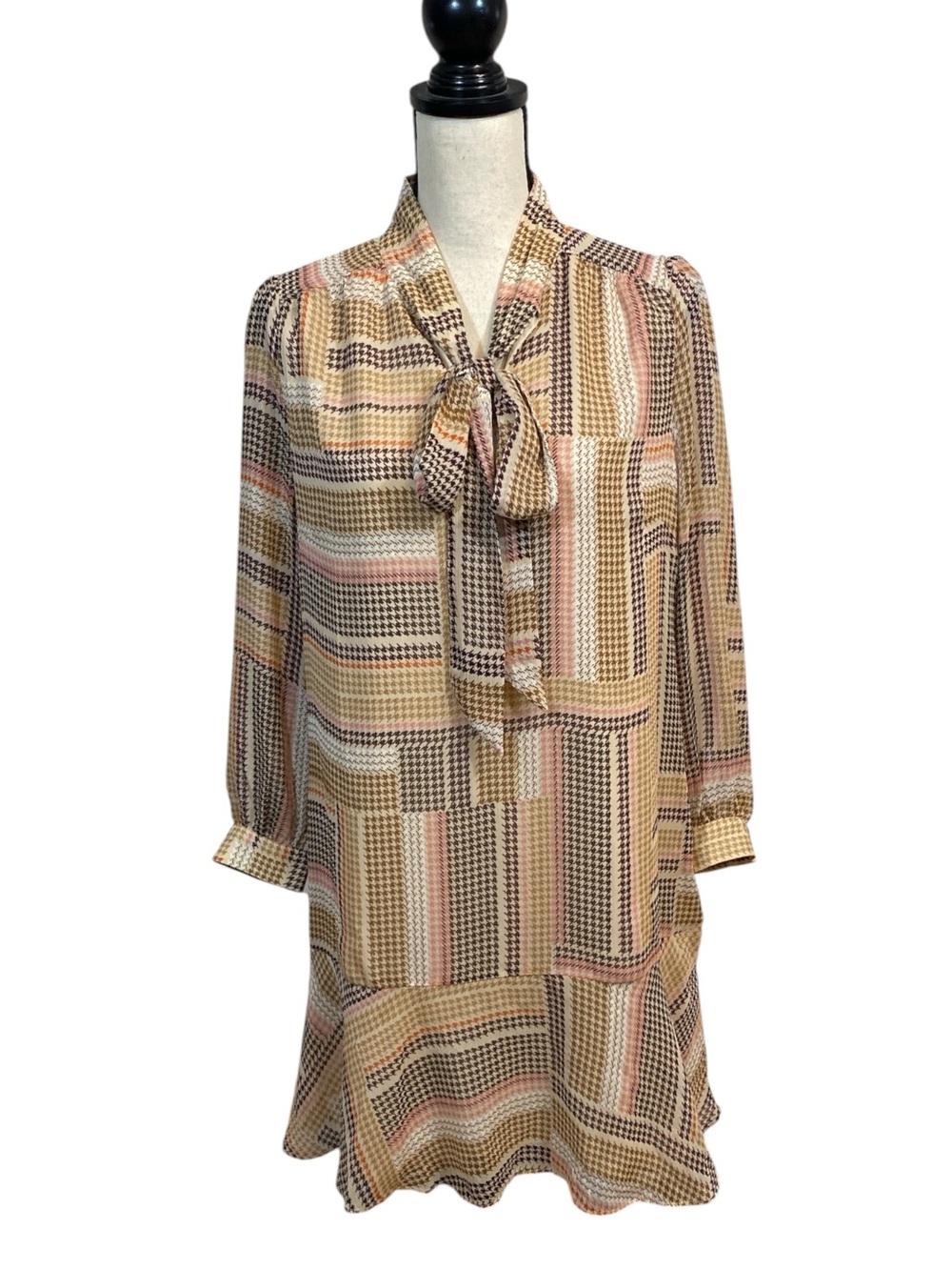 NWT LOFT Autumn Houndstooth Drop Waist Dress LP